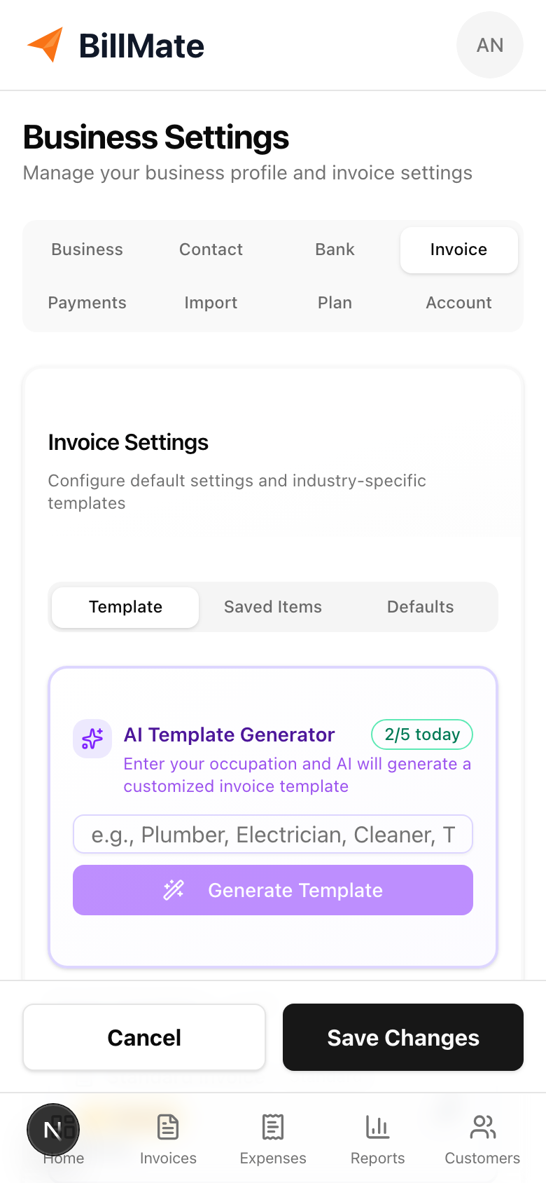 AI Template Generator Mobile