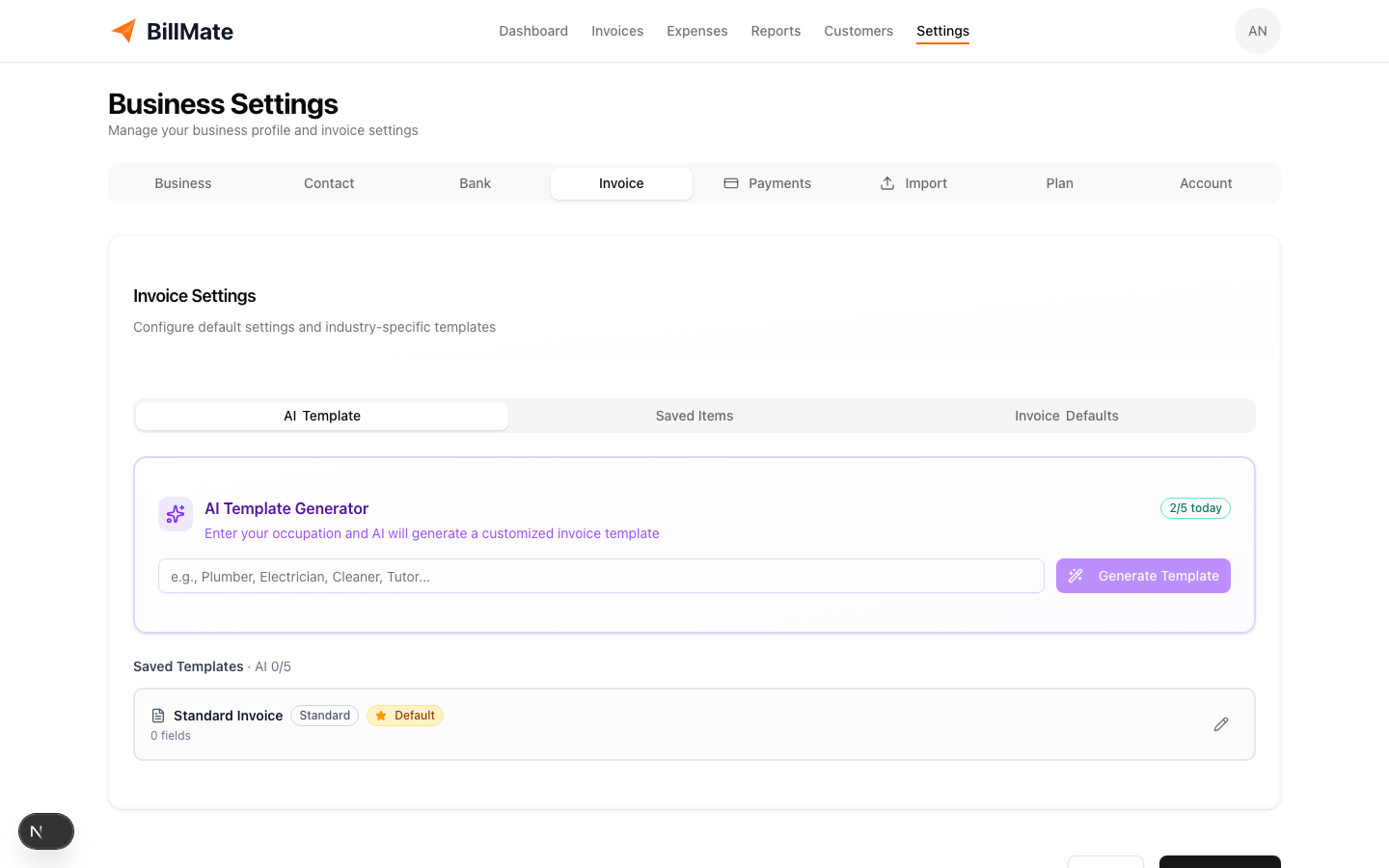 AI Invoice Template Generator